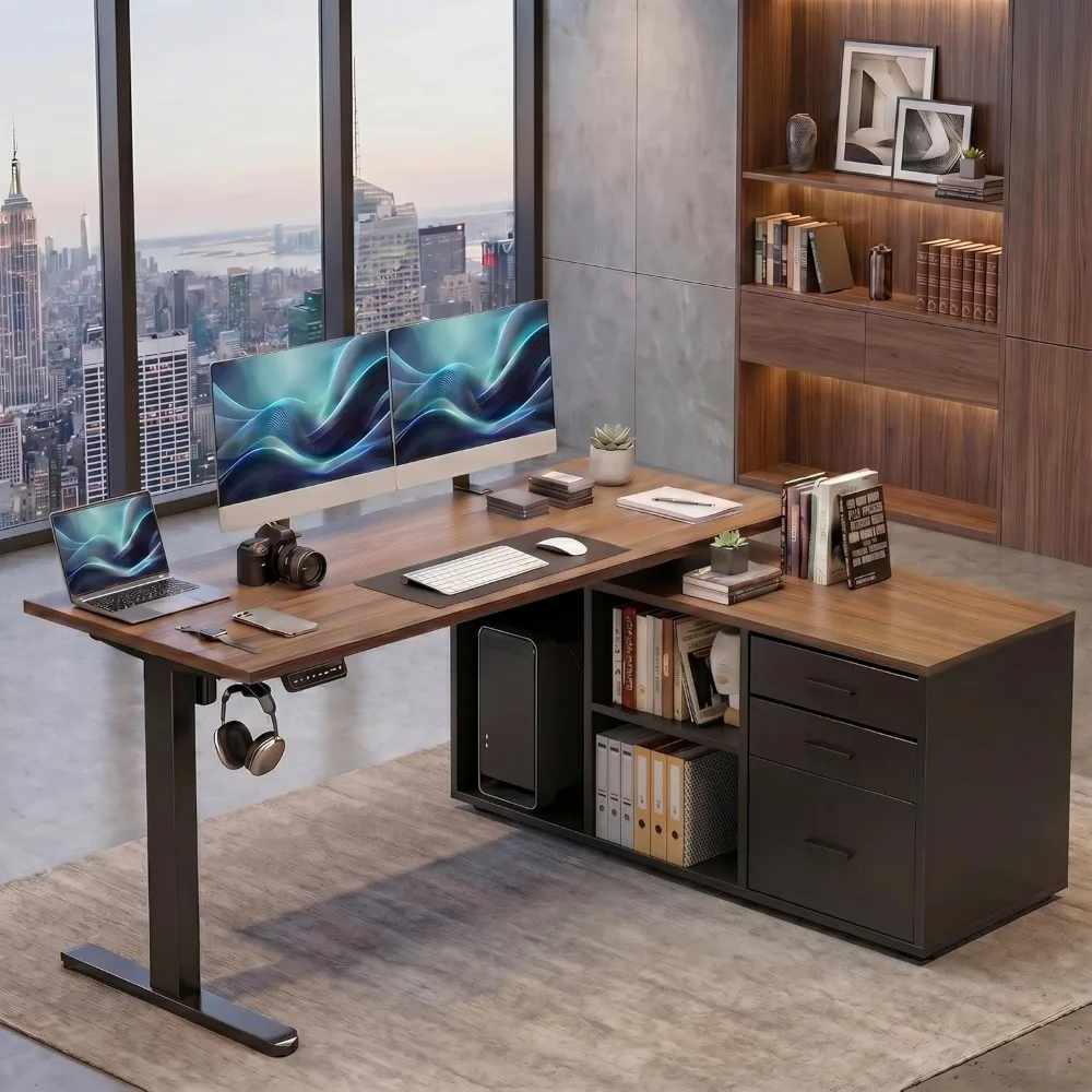 L Shaped Desk Setup - HUANUO 55 Inch L Shaped Standing