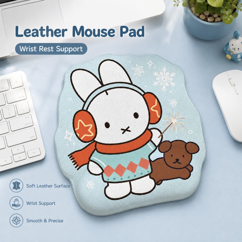 Desk Setup Office - Anime Miffy Leather Mouse Pad with
