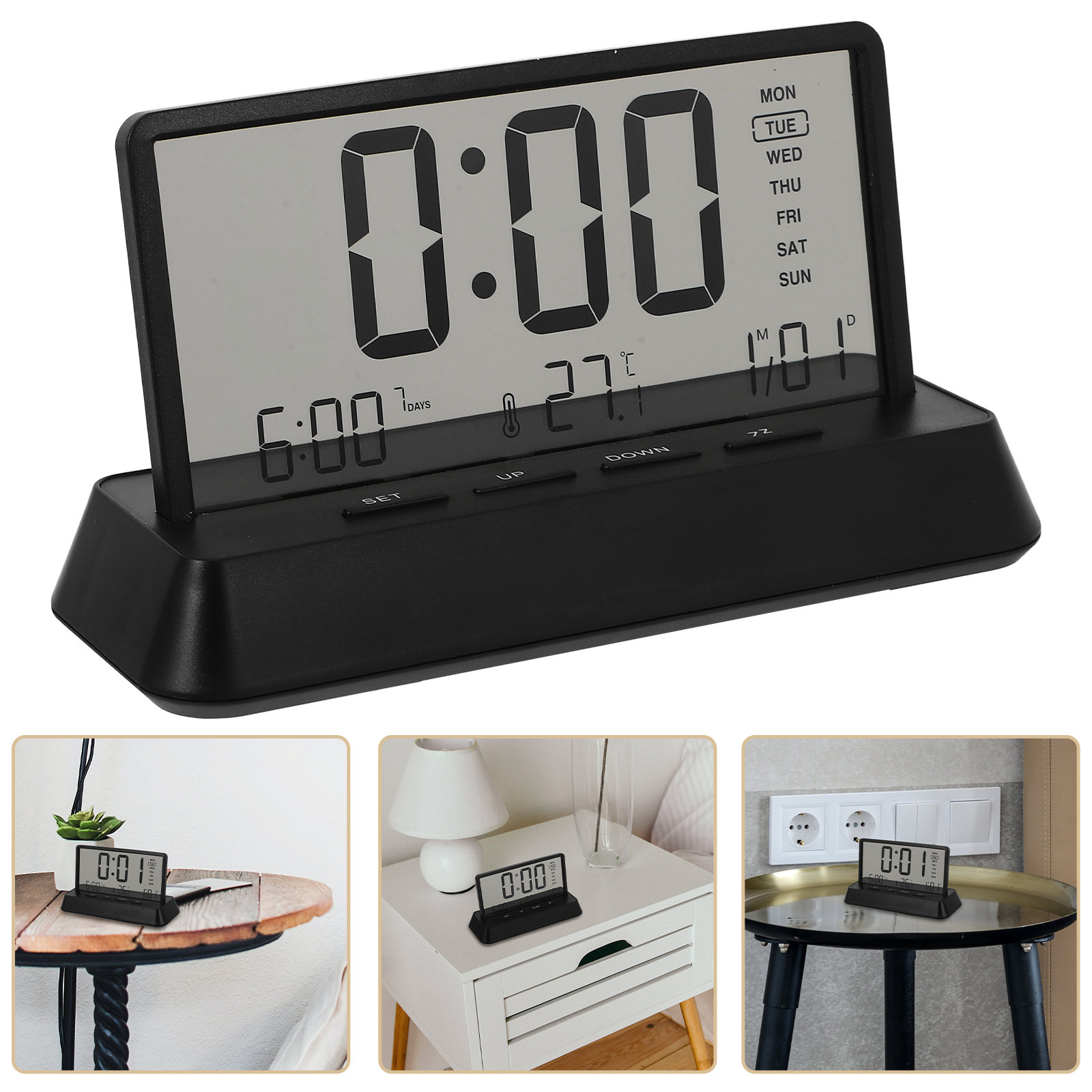 Desk Setup Office - Digital Alarm Clock Small Compact Plastic