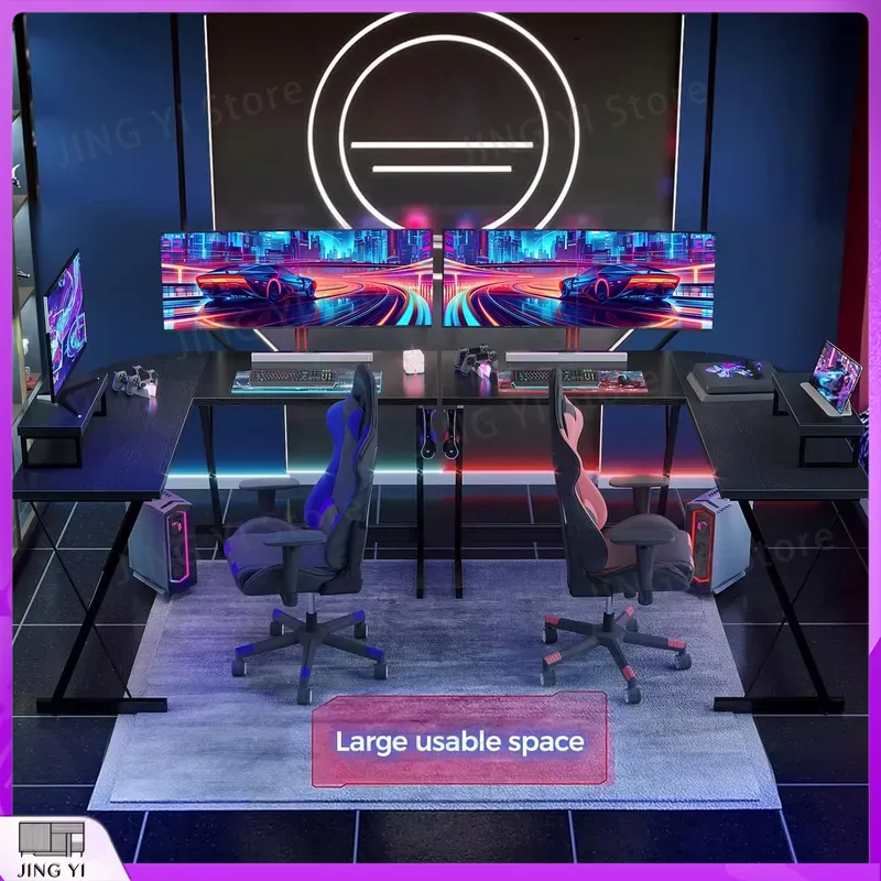 L Shaped Gaming Desk with Moni - L Shaped Desk Setup review and price